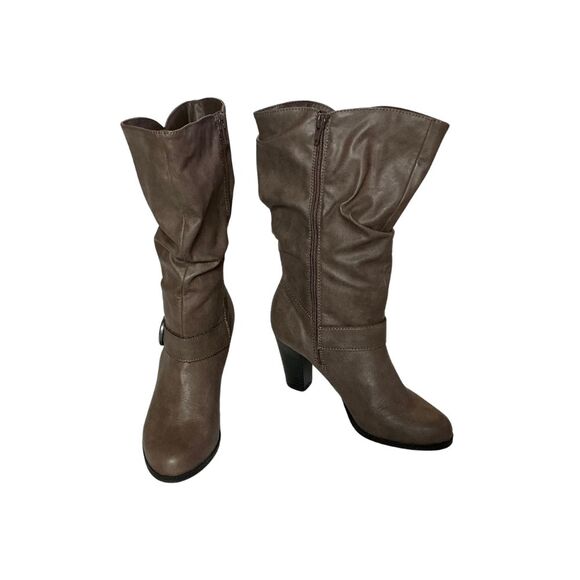 Slouchy Mid-Calf Boots 3" Heels Zip-Up Brown Style & Co Size 6.5M - Picture 2 of 8